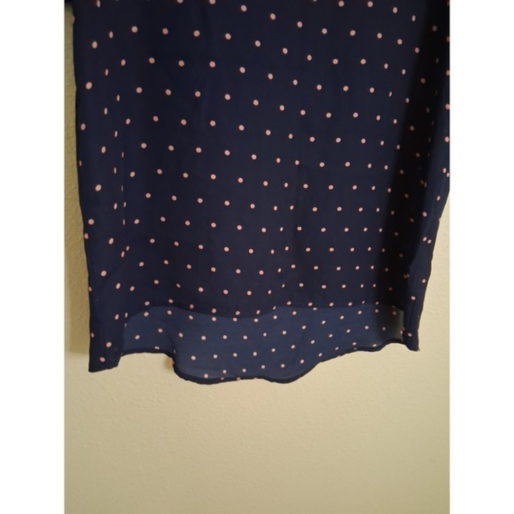 Papermoon Navy Pink Polka Dot High-Low Blouse Short Sleeve Zip Back CT1987-SS S - Picture 8 of 9